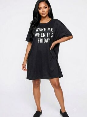 New Women's Casual Nigh6wear Dress "Wake Me When It’s Friday" - Black